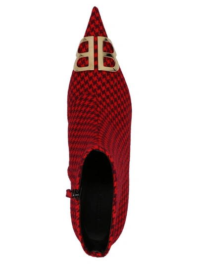 Shop Balenciaga Bb Houndstooth Ankle Boots In Red