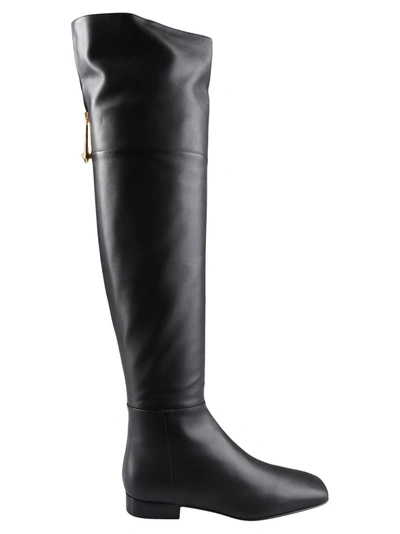 Shop Versace Safety Pin Flat Boots In Black