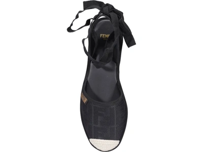 Shop Fendi Roma Ribbon Lace Up Espadrilles In Black