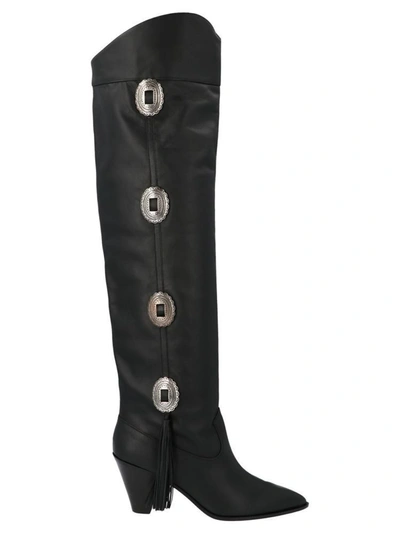 Shop Aquazzura Go West Embellished Knee High Boots In Black