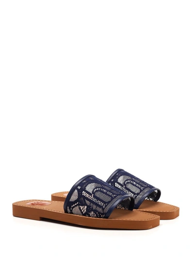 Shop Chloé Lace Logo Sandals In Blue