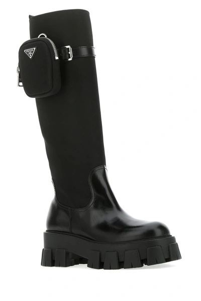 Shop Prada Pouch Embellished Boots In Black