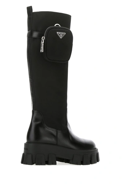 Shop Prada Pouch Embellished Boots In Black