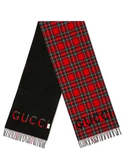 Shop Gucci Tartan Logo Printed Scarf In Multi