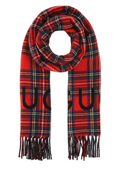 Shop Gucci Tartan Logo Printed Scarf In Multi