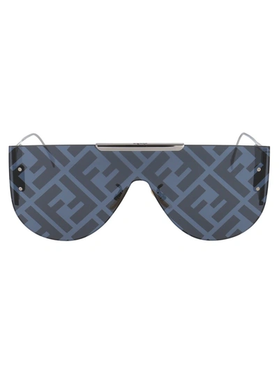 Shop Fendi Eyewear Ff Motif Shield Frame Sunglasses In Silver