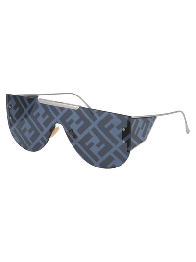 Shop Fendi Eyewear Ff Motif Shield Frame Sunglasses In Silver