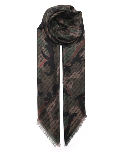 Shop Valentino Camouflage Print Scarf In Green