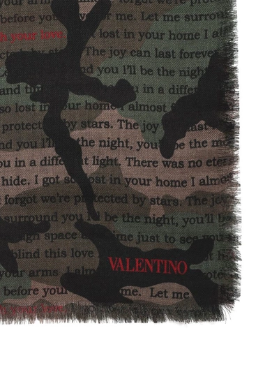 Shop Valentino Camouflage Print Scarf In Green