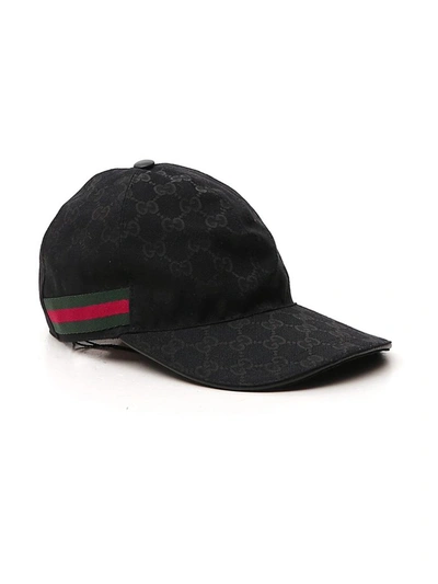 Gucci Size L Black Monogram GG Sherry Web Baseball Cap Hat 251ggs212