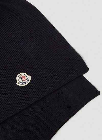 Shop Moncler Ribbed Knit Scarf In Blue