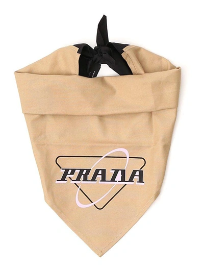 Shop Prada Logo Print Foulard In Beige