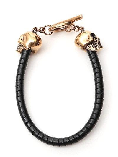 Shop Alexander Mcqueen T Bar Skull Bracelet In Black