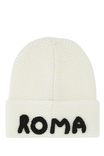 Shop Fendi Logo Motif Knit Beanie In White