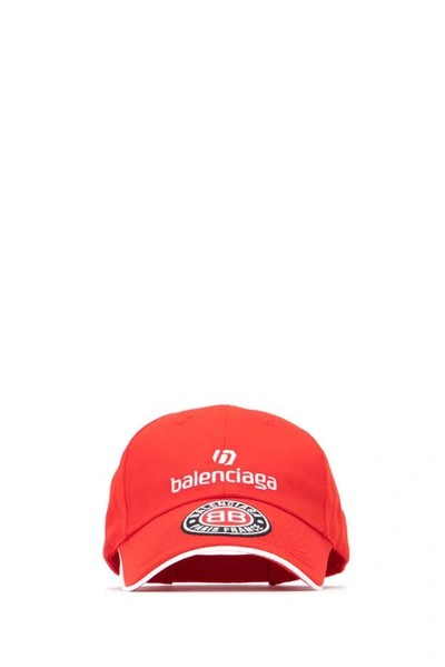 Shop Balenciaga Logo Embroidered Soccer Cap In Red