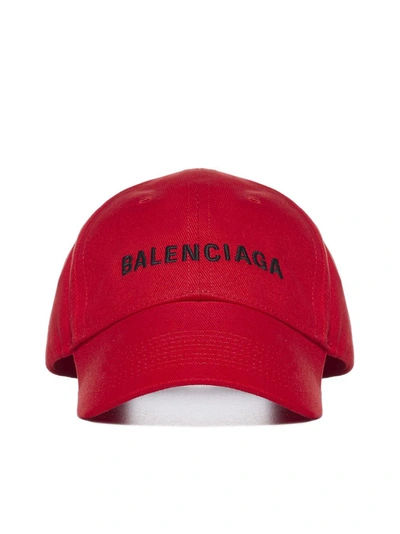 Shop Balenciaga Logo Embroidered Baseball Cap In Red