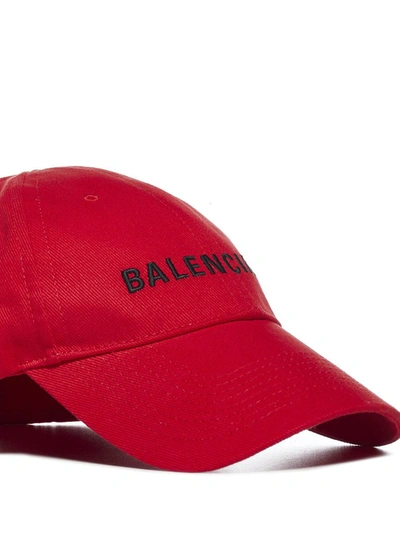Shop Balenciaga Logo Embroidered Baseball Cap In Red