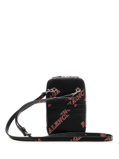 Shop Balenciaga Sporty Strapped Phone Holder In Black