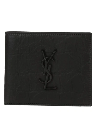 Shop Saint Laurent Signature Monogram Wallet In Black