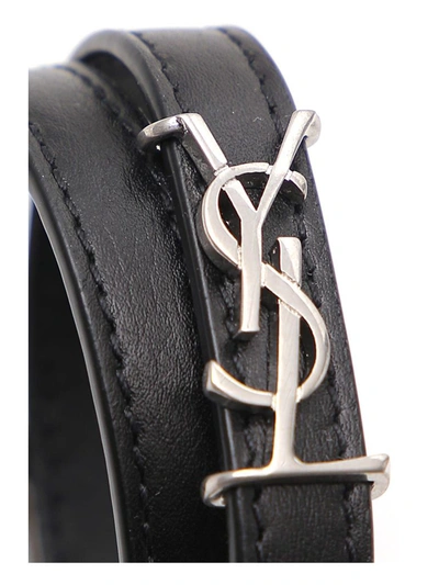 Shop Saint Laurent Double Wrap Ysl Bracelet In Black