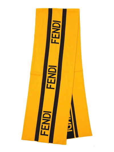 Shop Fendi Logo Scarf In Yellow