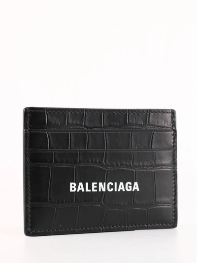 Shop Balenciaga Logo Print Embossed Cash Card Holder In Black