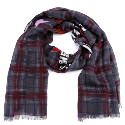 Shop Valentino Garavani Letter Printed Check Scarf In Blue