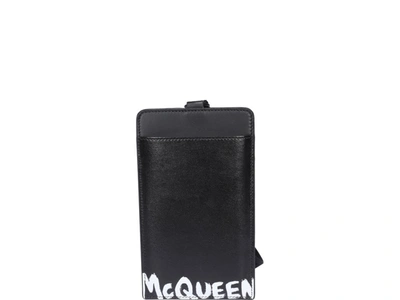 Shop Alexander Mcqueen Graffiti Logo Phone Holder In Black