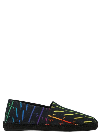Shop Valentino Vltn Times Rainbow Print Espadrilles In Black