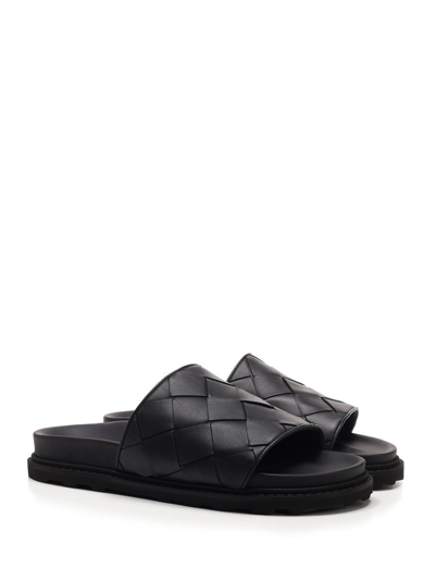 Shop Bottega Veneta Intrecciato Woven Slides In Black