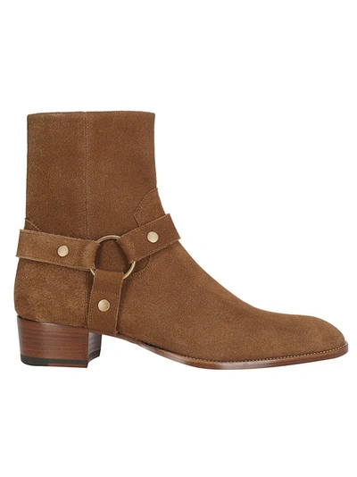 Shop Saint Laurent Wyatt Harness Ankle Boots In Brown