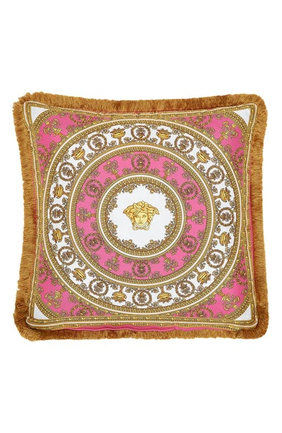 Shop Versace I Heart Baroque Silk Accent Pillow In Fuchsia