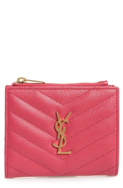 Shop Saint Laurent Monogram Leather Card Case In Shocking Pink