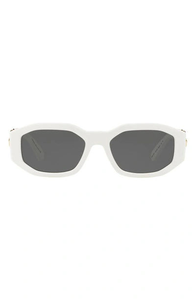 Shop Versace Biggie 53mm Round Sunglasses In White Solid