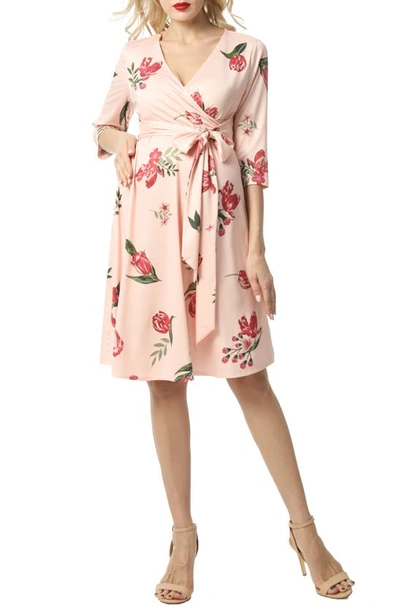 Kimi And Kai Ashley Floral Faux Wrap Maternity Dress In Multicolored