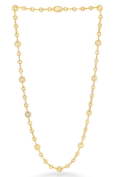 Shop Roberto Coin New Barocco Round Diamond Station Necklace In Yellow Gold