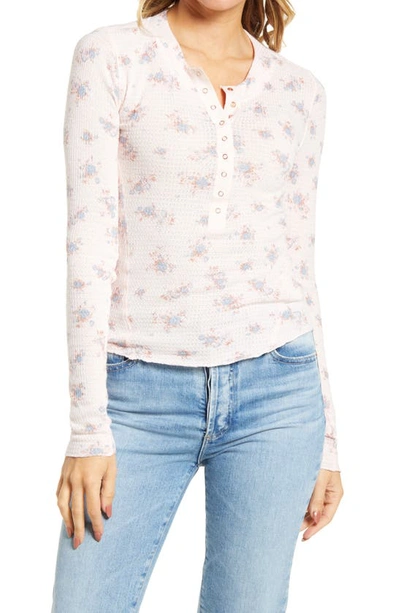 Shop Free People One Of The Girls Floral Print Henley In Light Pink Combo