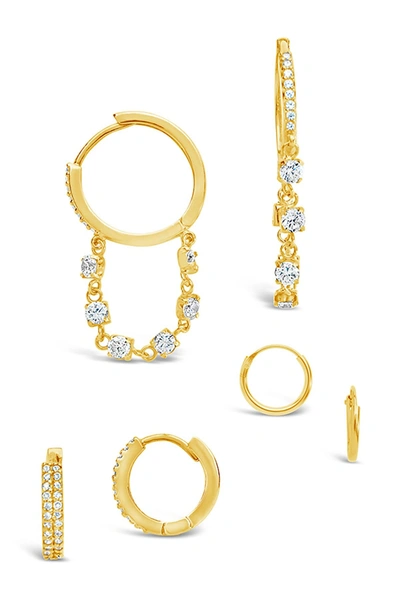 Sterling Forever 14k Gold Plated Brass Cz Dangle 10-19mm Hoop Earring In Gold