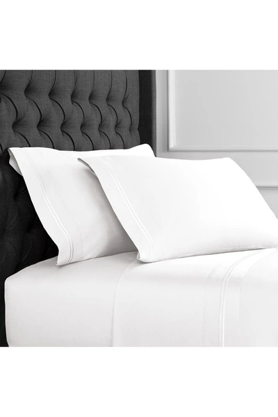 Melange King 600 Thread Count Cotton 2 Stripe Embroidered Sheet 4-piece Set In White