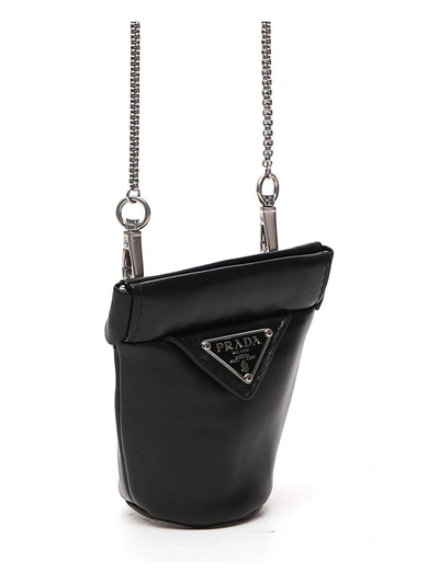 Shop Prada Logo Plaque Mini Chain Pouch Bag In Black