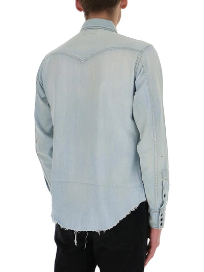 Shop Saint Laurent Distressed Western Shirt In Blue