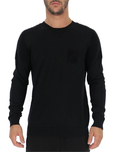 Shop Fendi Ff Logo Knitted Sweater In Black