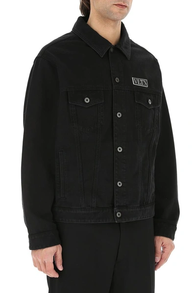 Shop Valentino Vltn Tag Denim Jacket In Black