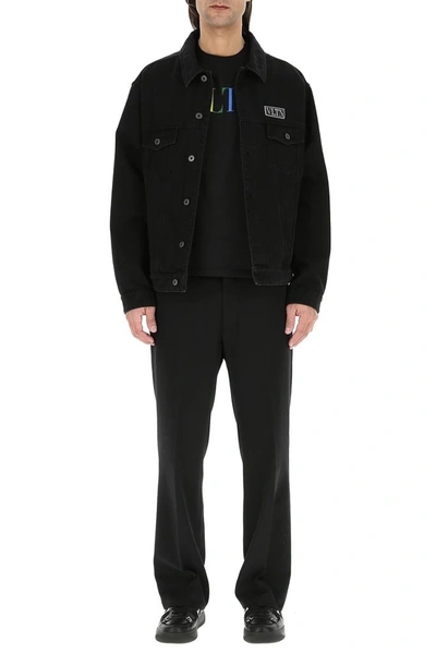 Shop Valentino Vltn Tag Denim Jacket In Black