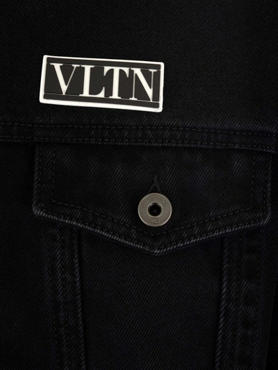 Shop Valentino Vltn Tag Denim Jacket In Black