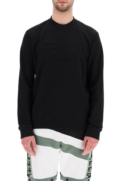 Shop Fendi Logo Embossed Sweatshirt In Black