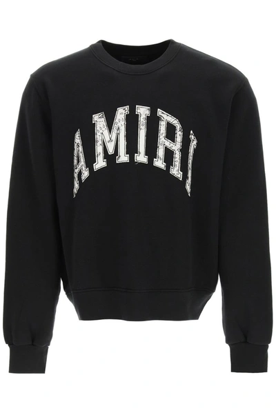 Shop Amiri Varsity Crewneck Jumper In Black