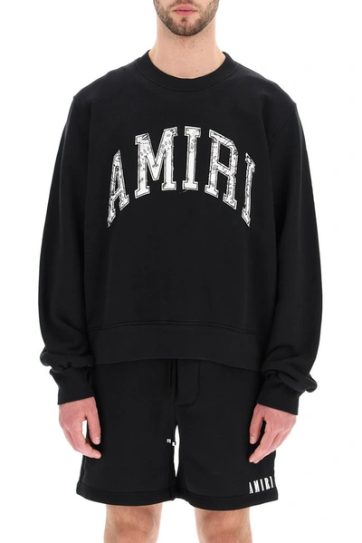 Shop Amiri Varsity Crewneck Jumper In Black