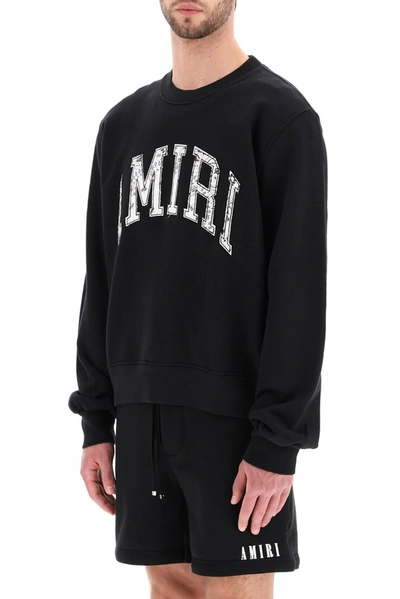 Shop Amiri Varsity Crewneck Jumper In Black