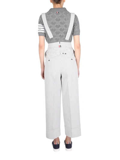 Shop Thom Browne Striped Suspender Trousers In Grey
